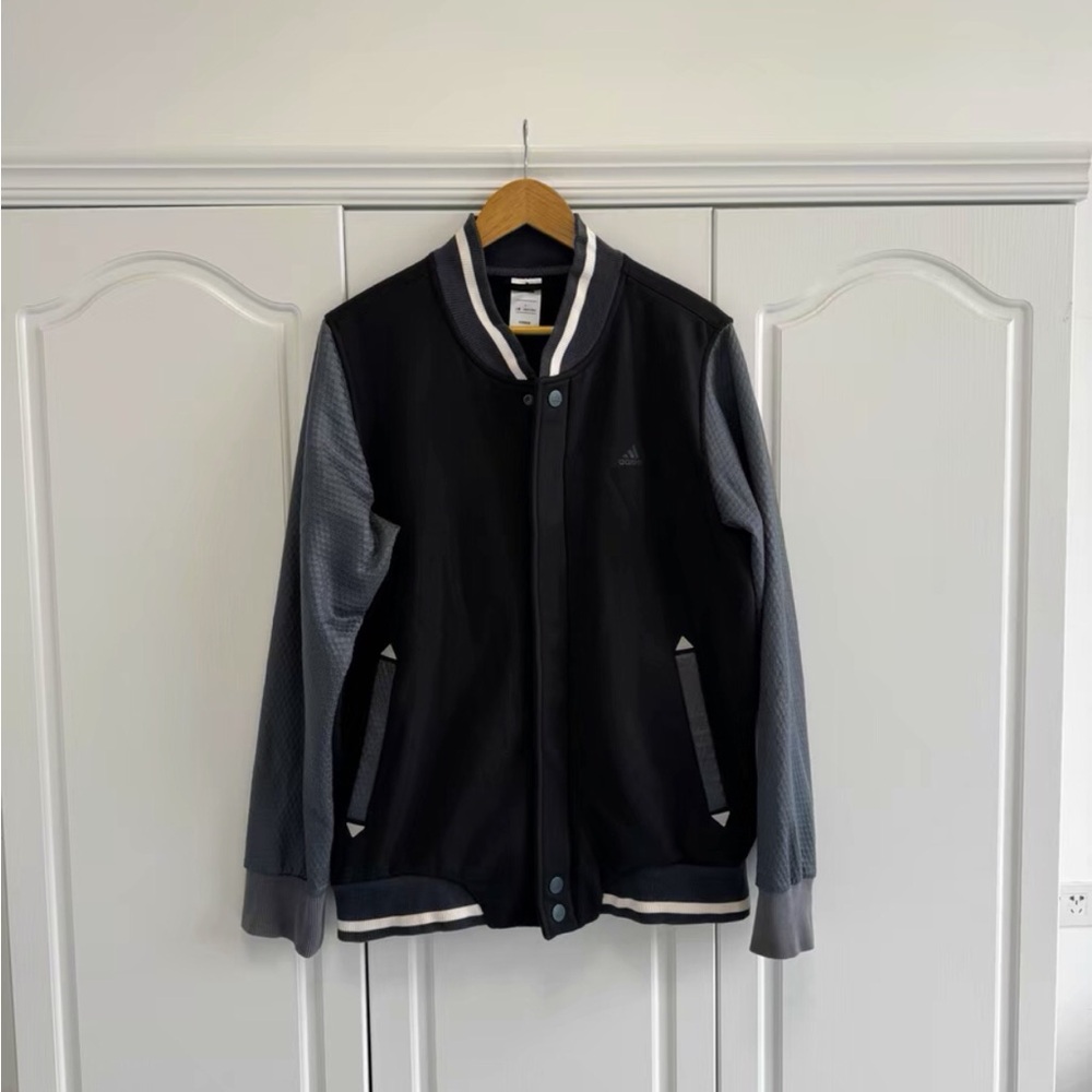 Adidas Men's Black and Gray Bomber Jacket